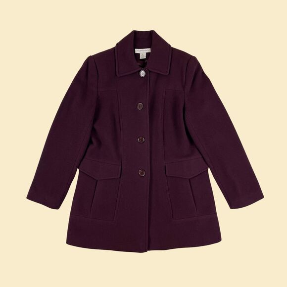 90s/Y2K wool purple trench coat, size M vintage womens jacket by Preston & Yorke - Picture 2 of 9